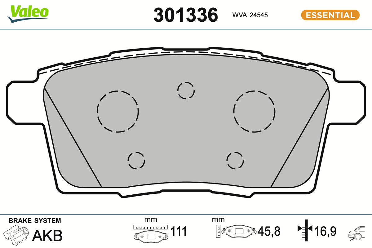 Jeu de 4 plaquettes de frein VALEO ref. 301336